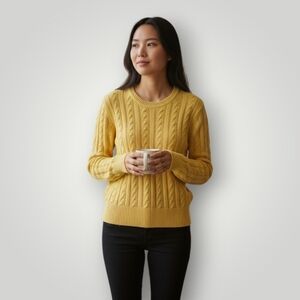 Talbots Yellow Cable Knit Cotton Sweater XL New Preppy Classic Knit Quiet Luxury